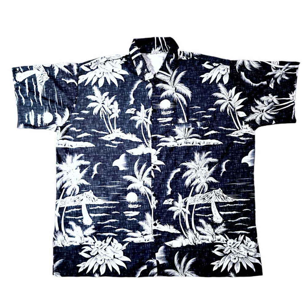 Happy Bay Short Sleeve Hawaiian Button Down Shirt Midnight Blue Men's 2XXL
